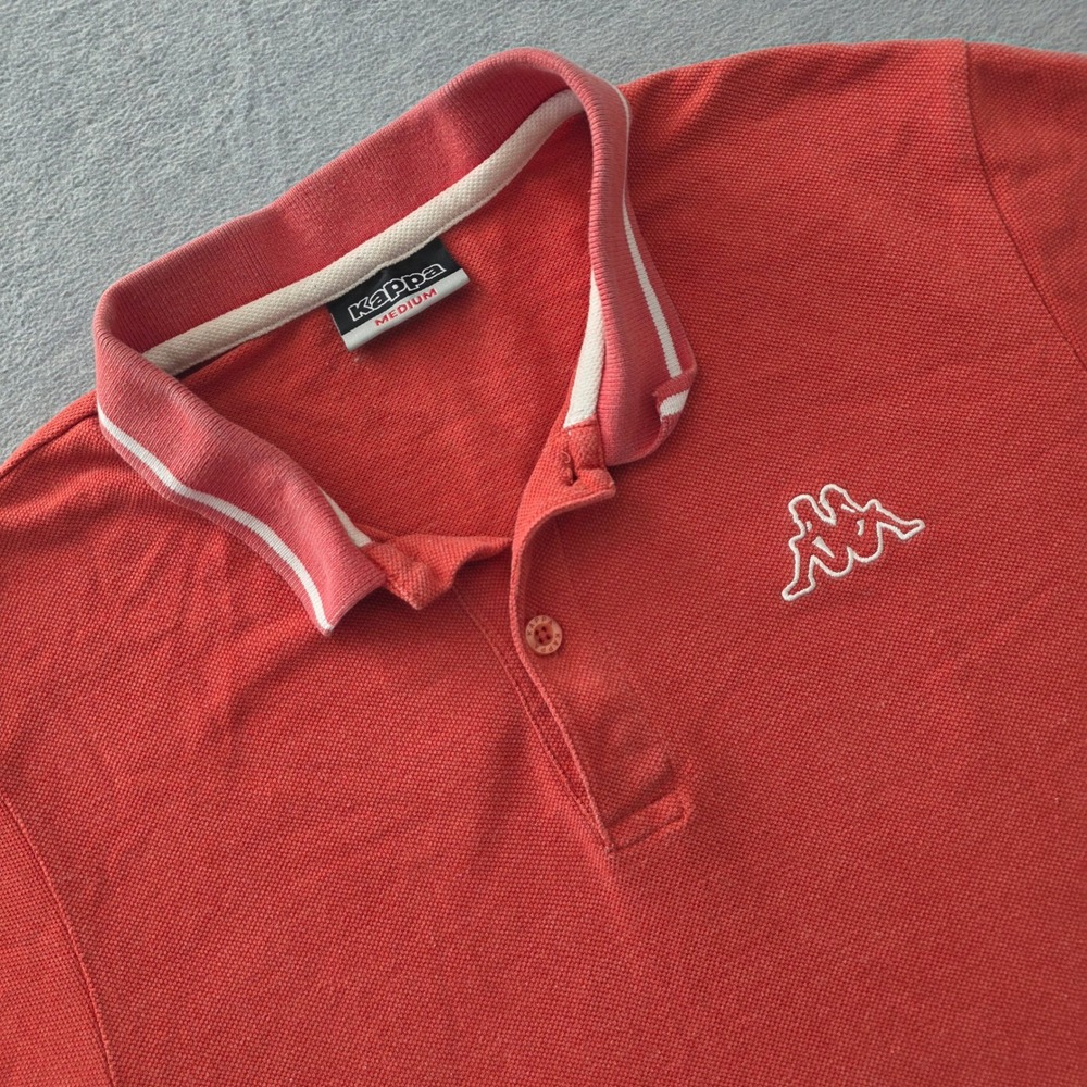 Kappa Mens Pique Polo Shirt Medium Coral Orange Embroidered Logo Tipped Collar